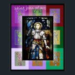 Pop Art Saint Joan i artikel 2 Poster<br><div class="desc">Ett nedfläckad glas porträtt av den unga flickan omges av små popkonekon</div>
