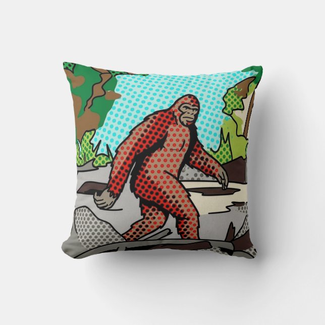 Pop Art Sasquatch Skog Serieruta Grafik Kudde (Framsida)