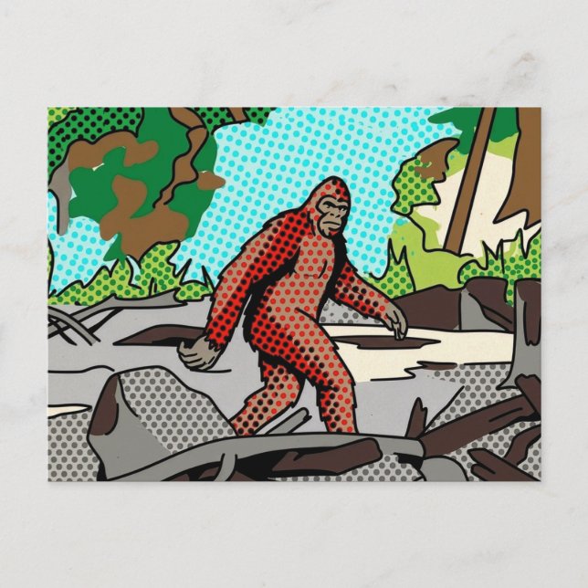 Pop Art Sasquatch Skog Serieruta Grafik Vykort (Framsida)