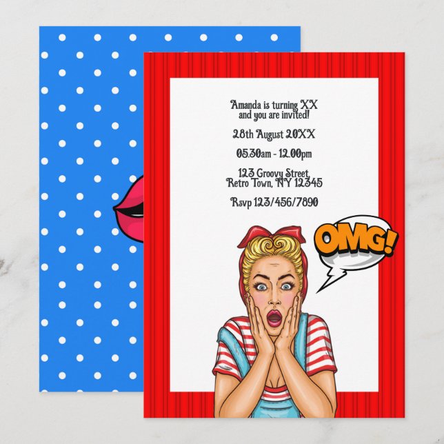 Pop Art Serieteckning Födelsedagsfest Inbjudan (Fram/baksida)