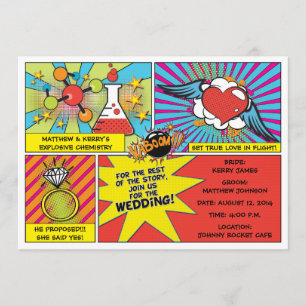 Pop Art Serietidning Bröllopsinbjudan Inbjudningar