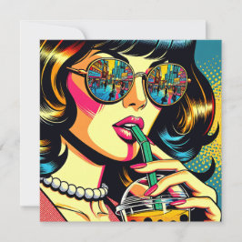 Pop Art Serietidning Snygg Kvinna Dricker Boba