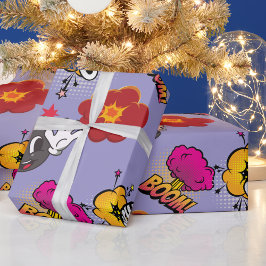 Pop Art Serietidningsboom Ouch lavendel Presentpap Presentpapper