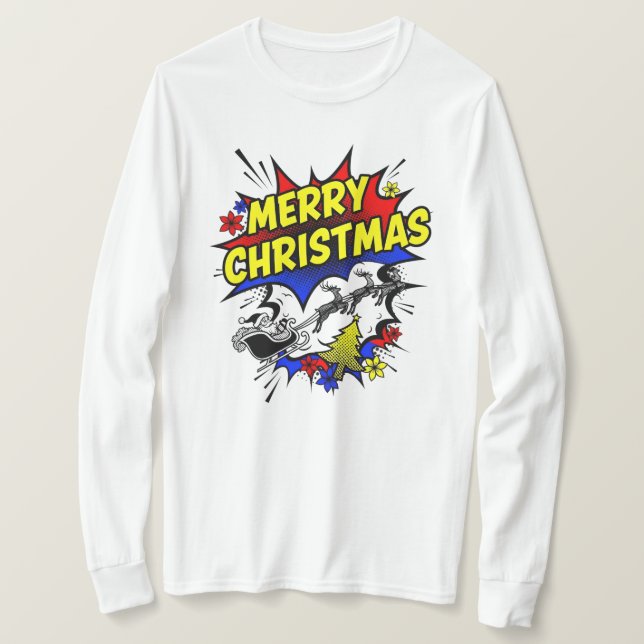 Pop Art Serietidningsstil God Jul T Shirt (Design framsida)