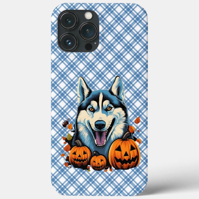 Pop Art Sfräing Husky Hund med Pumpkins Halloween (Baksida)