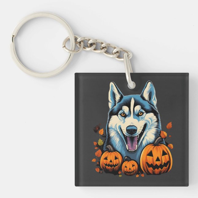 Pop Art Sfräing Husky Hund med Pumpkins Halloween (Framsidan)