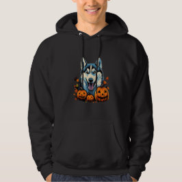 Pop Art Sfräing Husky Hund med Pumpkins Halloween Hoodie