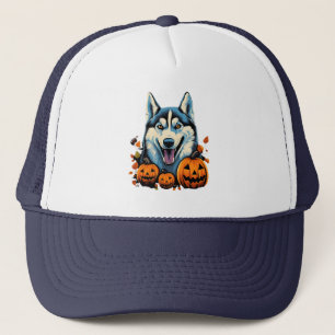 Pop Art Sfräing Husky Hund med Pumpkins Halloween Keps