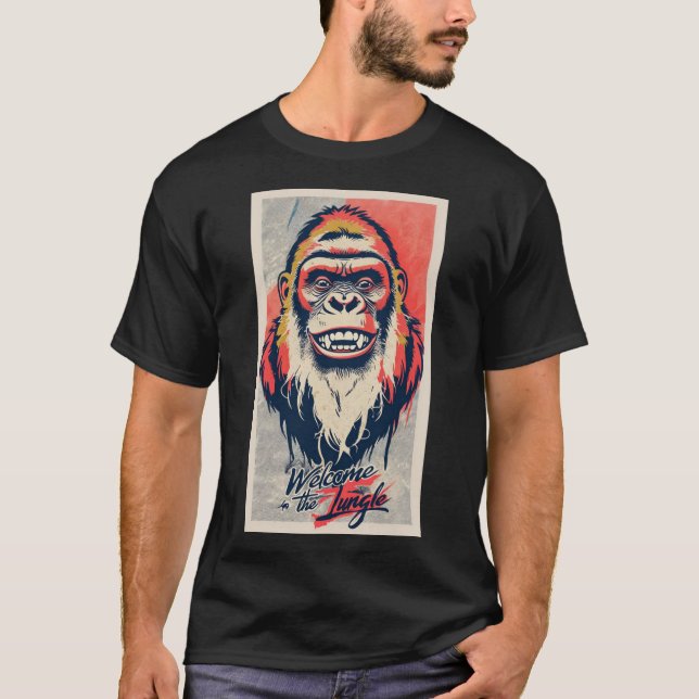 Pop Art Silkcreen Gorilla med Neon Färg T Shirt (Framsida)