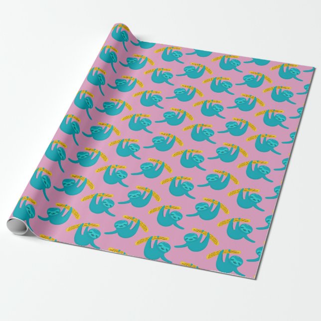 Pop Art Sloth Mönster Presentpapper (Utrullad)