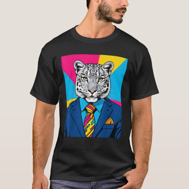 Pop Art Snöleopard i Affärskläder  T Shirt (Framsida)