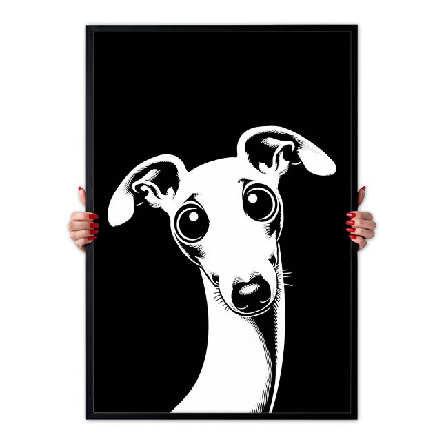 Pop Art Söt italiensk mops Vit & Svart Poster (Pop Art Adorable Italian Greyhound White & Black Poster)