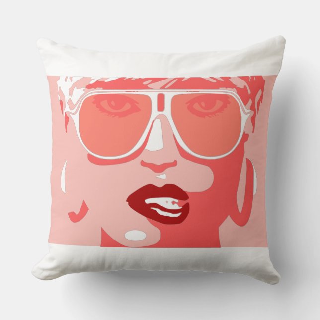 Pop Art Söt Woman Sunglasses Red Red Lipstick Kudde (Framsida)