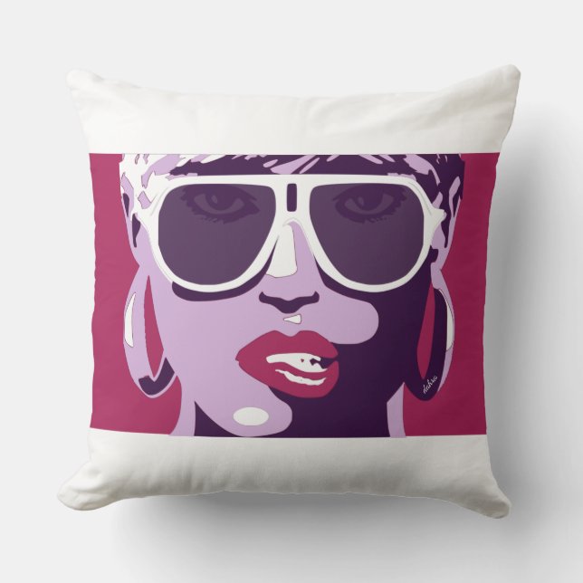 Pop Art Söt Woman Sunglasses Rosa Lipstick Kudde (Framsida)