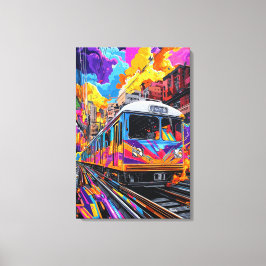 Pop Art Stadståg i Livlig Rörelse Canvastryck