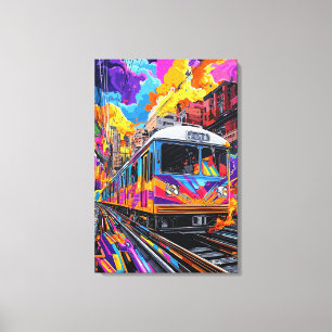 Pop Art Stadståg i Livlig Rörelse Canvastryck