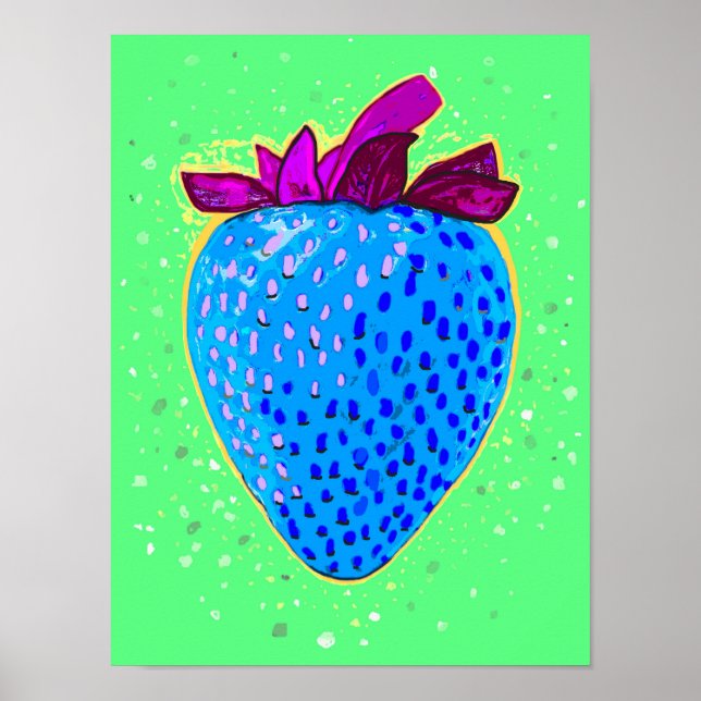 Pop Art Strawberry Blue Poster (Framsidan)