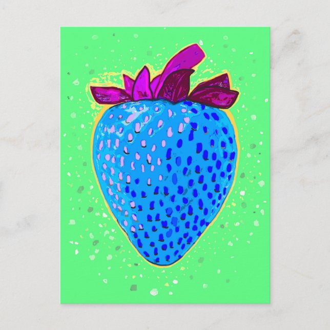 Pop Art Strawberry Blue Vykort (Framsida)