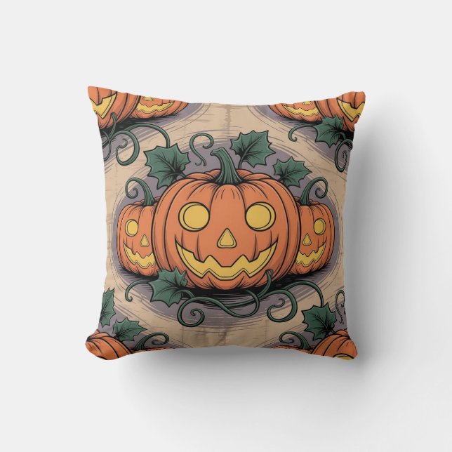 Pop Art Style Pumpa & Spöke Överallt Kudd på P Kudde (Framsida)