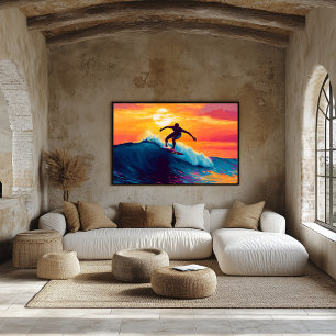Pop Art Surfing Solnedgång Väggkonst – Vågridning