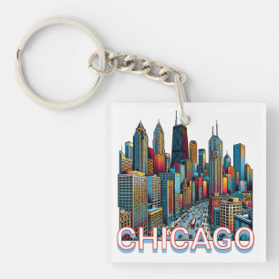 Pop art Tecknad Bok Art Chicago Illinois Skyline