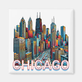 Pop art Tecknad Bok Art Chicago Illinois Skyline Magnet