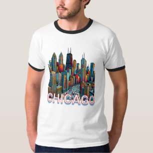 Pop art Tecknad Bok Art Chicago Illinois Skyline T Shirt