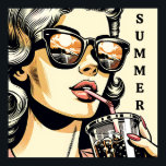 Pop Art Tecknad Bok Söt Kemi Drickssoda Poster<br><div class="desc">Söt tecknad bok pottretro på söt dam drickssoda med solglasögon på med solnedgång.</div>