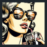 Pop Art Tecknad Bok Söt Kemi Drickssoda Poster<br><div class="desc">Söt tecknad bok pottretro på söt dam drickssoda med solglasögon på med solnedgång.</div>