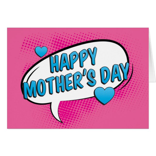 Pop Art Tecknad Bubble Mors dag Hälsningskort (Framsidan Horizontal)