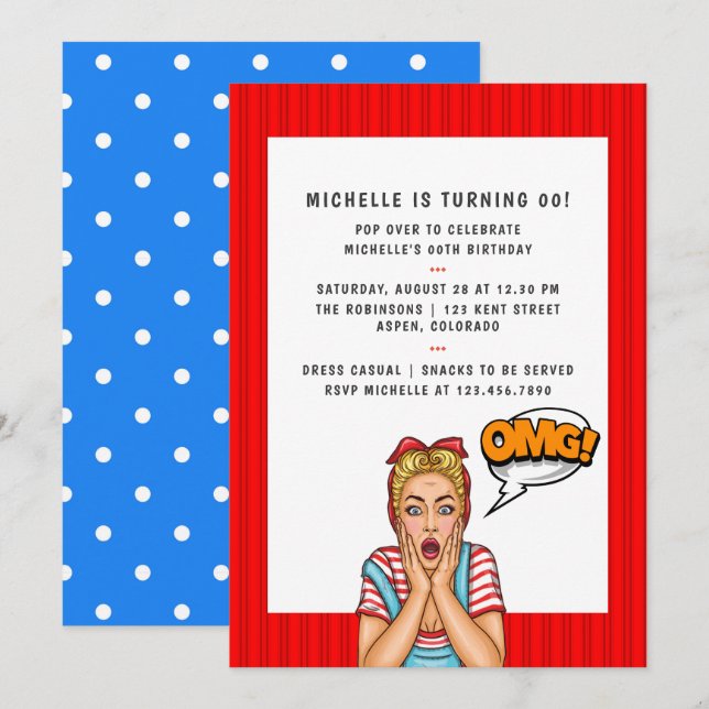 Pop Art Tecknad Födelsedagsfest inbjudan (Fram/baksida)