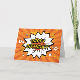 Pop Art Tecknad Grattis på födelsedagen Orange Kort