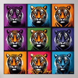Pop Art Tiger Grid Djärv Väggkonst
