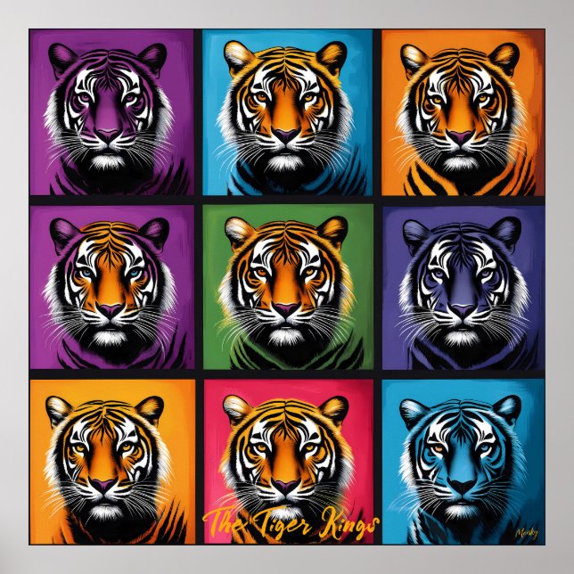 Pop Art Tiger Grid Djärv Väggkonst (Framsidan)
