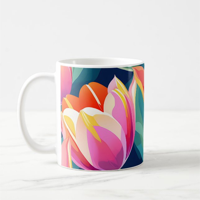 Pop Art Tulip Vibrant och Energetic Kaffemugg (Vänster)