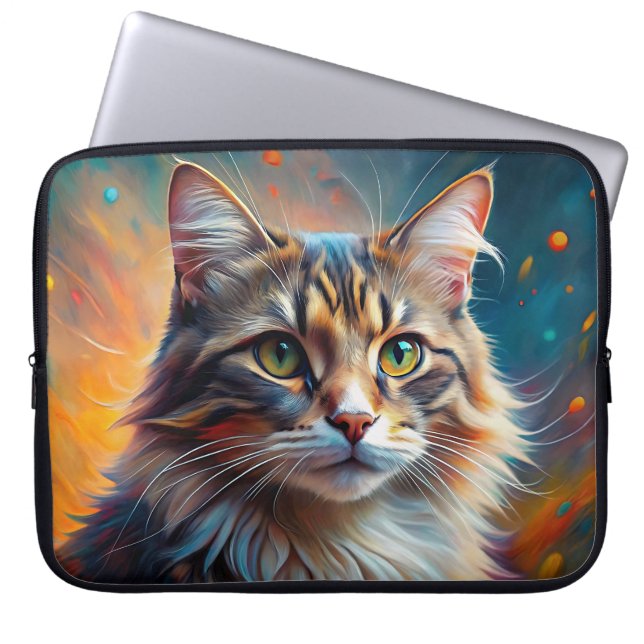 POP ART-UTSEENDE BRUN RANDIG KATT LAPTOP FODRAL (Framsidan)