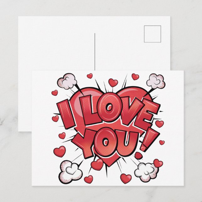 Pop Art Valentines day Vykort (Fram/baksida)