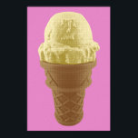 Pop Art Vanilla Ice Cream Cone Poster<br><div class="desc">Jag skriker, skriker, vi skriker alla efter glass, eller en glasskon! Vad sägs om en skrumpande vaniljglass-kon? Pop Art Vanilla Ice Cream Cone-grafiken har en stor skop av vaniljglass sitta atop utsökt kon. Popup-bilden är resultatet av ett originalfoto. Du kan se glassen droppa ner på sidan av skopan. Denna glasskon...</div>