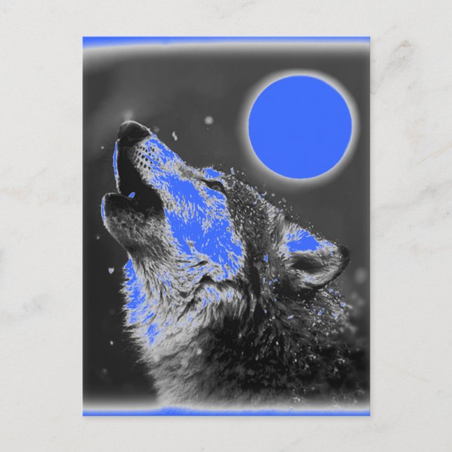 Pop Art Varg Howling vid Måne vykort (Framsida)