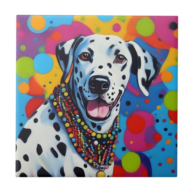 Pop Art Vibrant Dalmatien Kakelplatta (Framsidan)