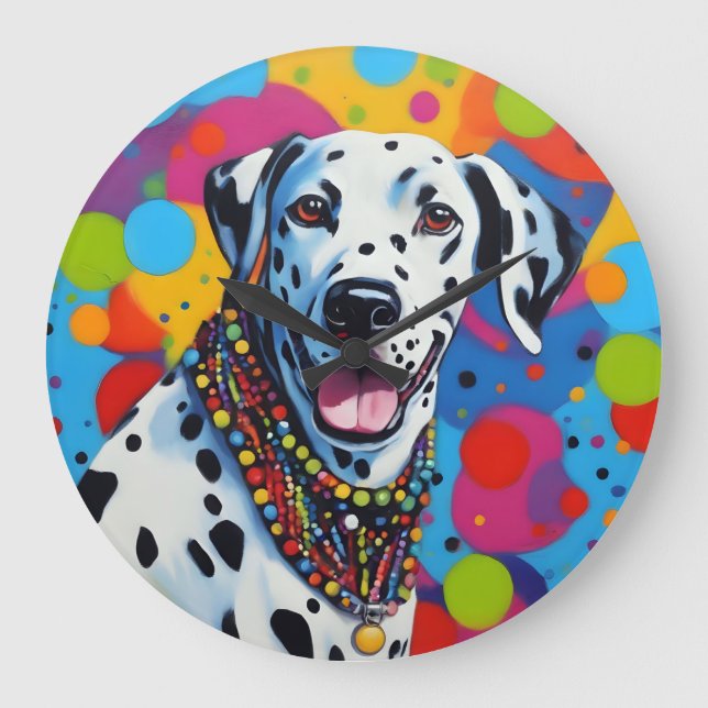 Pop Art Vibrant Dalmatien Stor Klocka (Framsida)