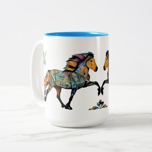 Pop Art Vild färg Islands Horse Två-Tonad Mugg (Framsida vänster)