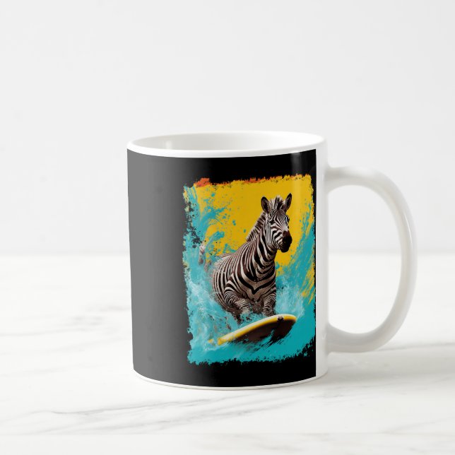 Pop Art Vintage Zoo Djur Zebra Surfing  Kaffemugg (Höger)