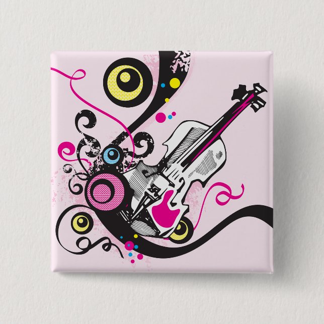 Pop Art Violin Abstract Musical Punk Rock Knapp (Framsida)