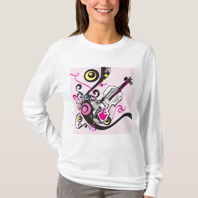 Pop Art Violin Abstract Musical Punk Rock T Shirt (Framsida)