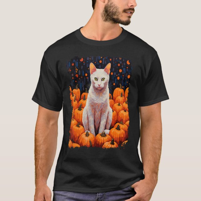 Pop Art Vit Katt Halloween T Shirt (Framsida)