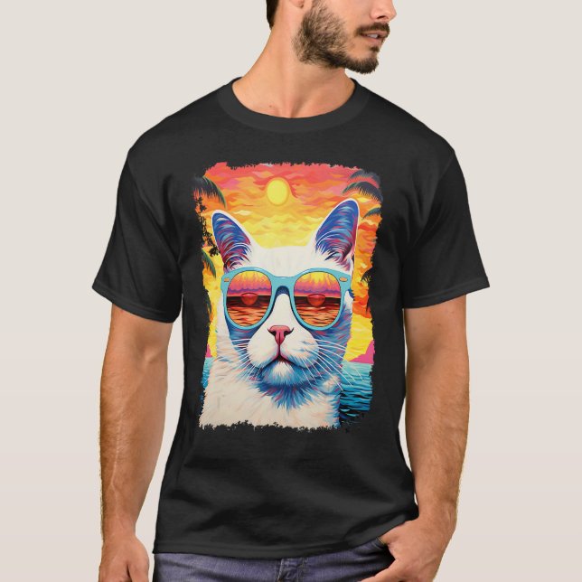 Pop Art Vit Katt Hawaiiansk T Shirt (Framsida)