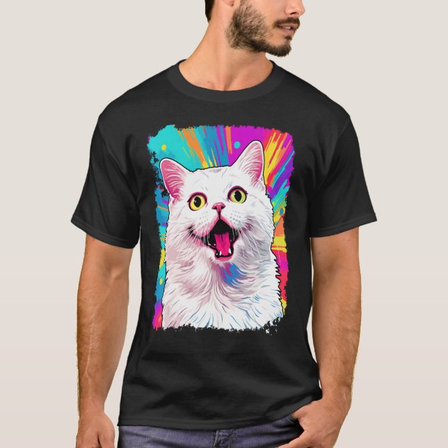 Pop Art Vit Katt T Shirt (Framsida)