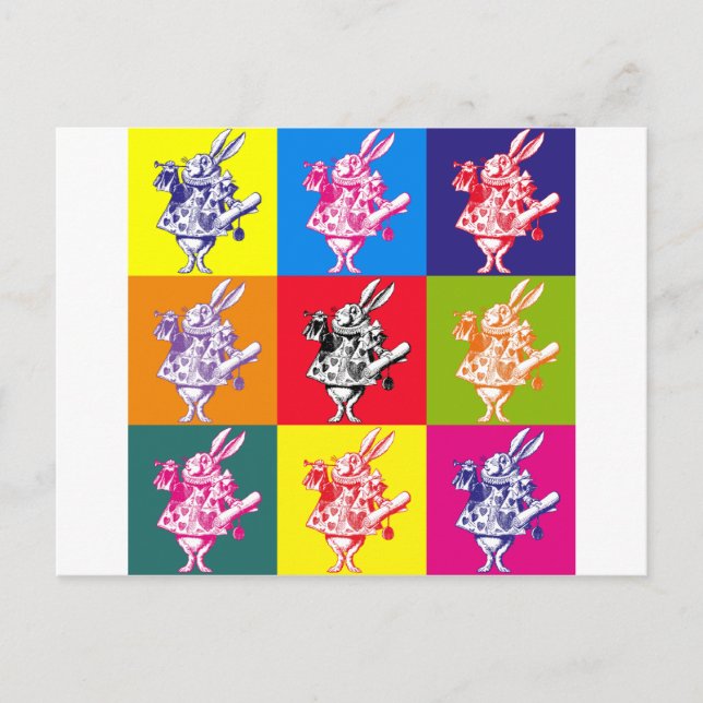 Pop Art White Rabbit Vykort (Framsida)