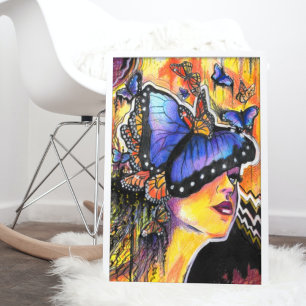 Pop Art Woman Blue Butterfly Porträtt Poster
